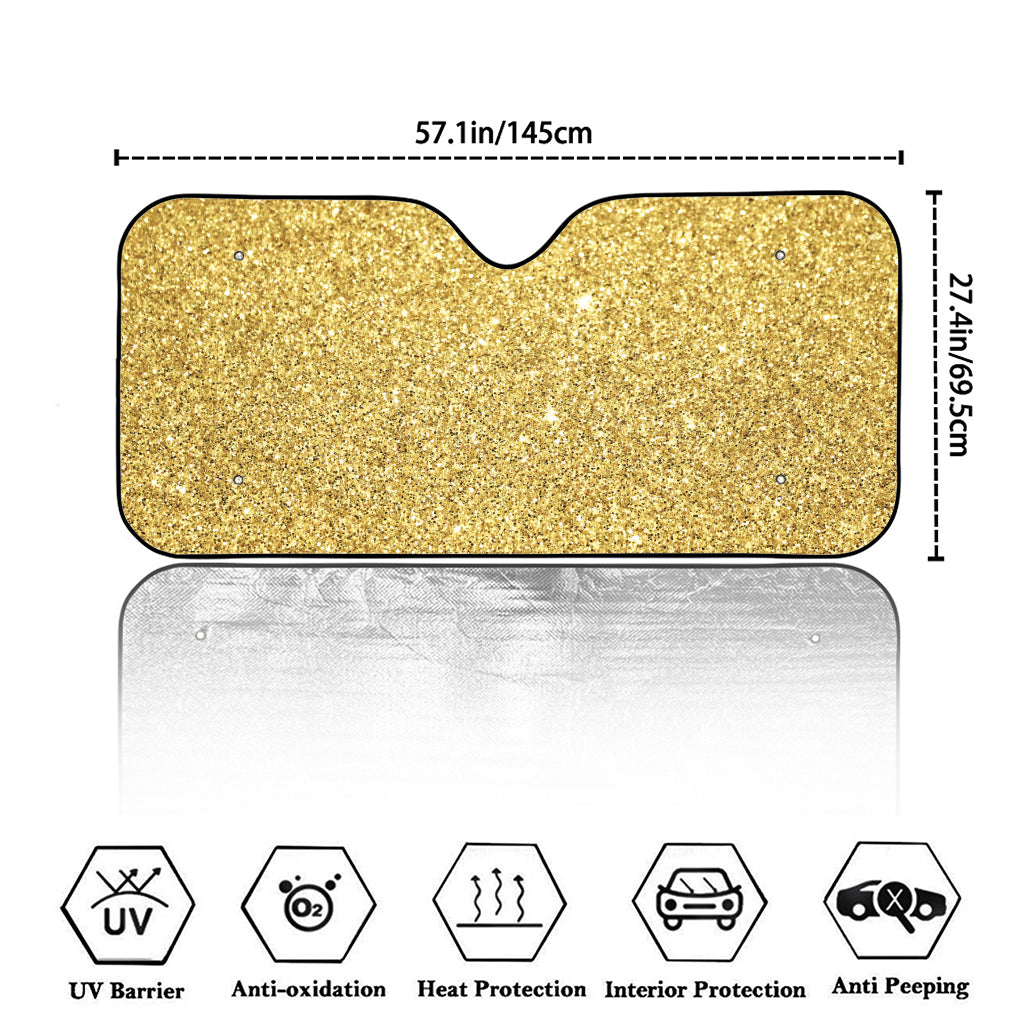 Gold (NOT Real) Glitter Print Car Windshield Sun Shade