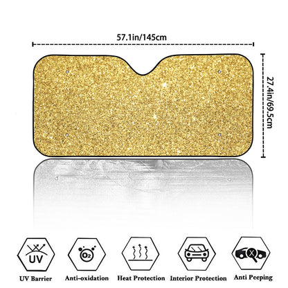 Gold (NOT Real) Glitter Print Car Windshield Sun Shade