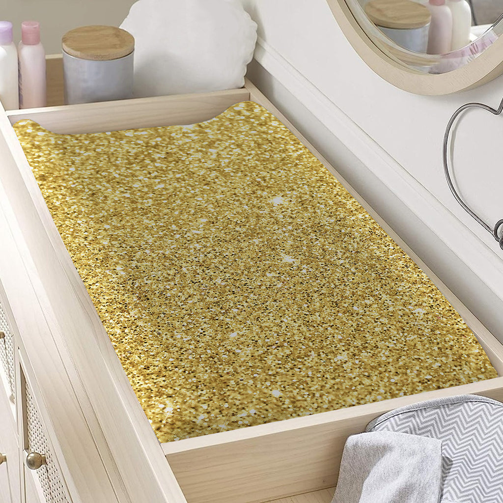 Gold (NOT Real) Glitter Print Changing Pad Cover