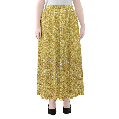 Gold (NOT Real) Glitter Print Chiffon Maxi Skirt