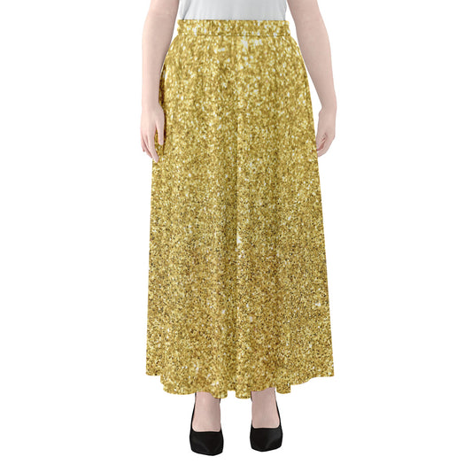 Gold (NOT Real) Glitter Print Chiffon Maxi Skirt
