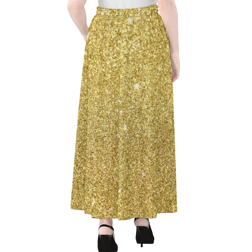 Gold (NOT Real) Glitter Print Chiffon Maxi Skirt