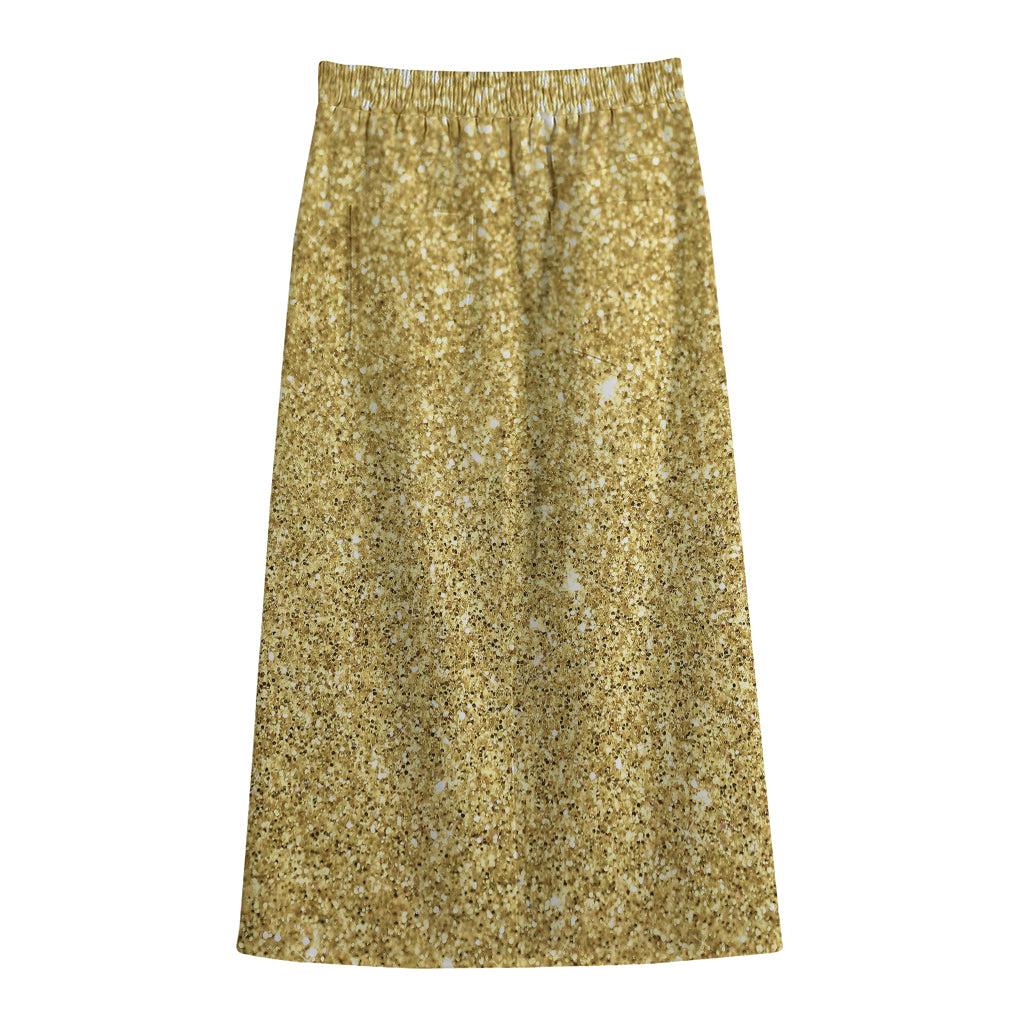 Gold (NOT Real) Glitter Print Cotton Front Slit Maxi Skirt
