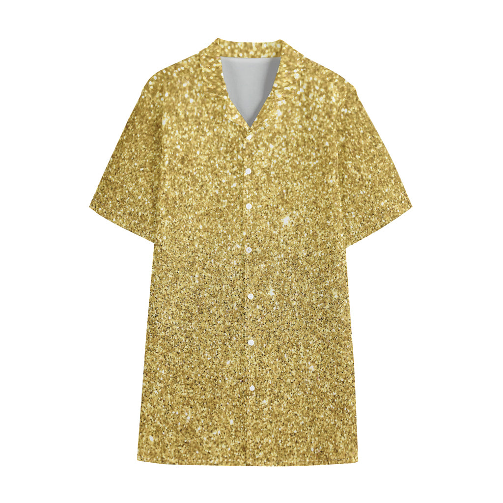 Gold (NOT Real) Glitter Print Cotton Hawaiian Shirt