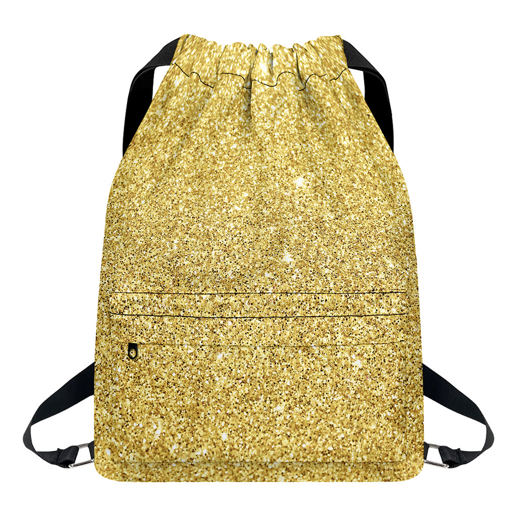 Gold (NOT Real) Glitter Print Drawstring Backpack