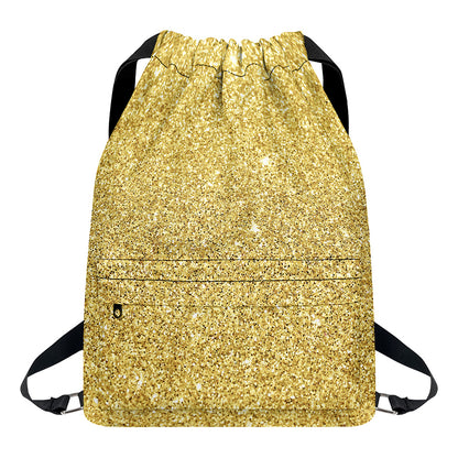 Gold (NOT Real) Glitter Print Drawstring Backpack