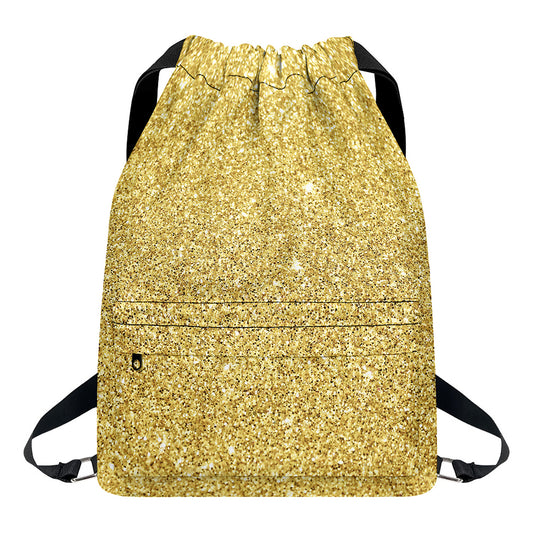Gold (NOT Real) Glitter Print Drawstring Backpack