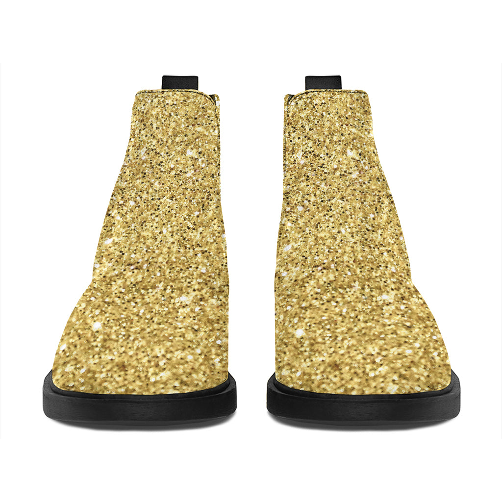 Gold (NOT Real) Glitter Print Flat Ankle Boots