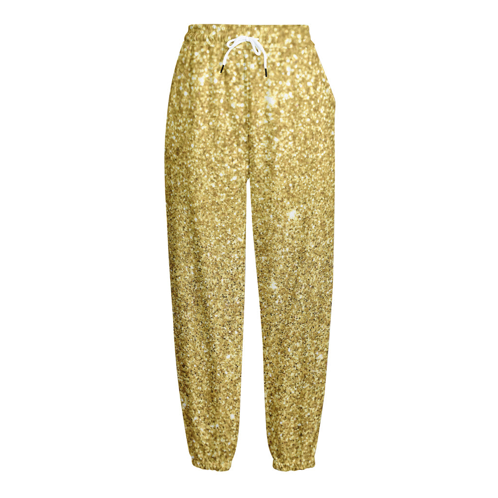 Gold (NOT Real) Glitter Print Fleece Lined Knit Pants