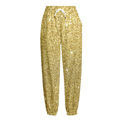Gold (NOT Real) Glitter Print Fleece Lined Knit Pants