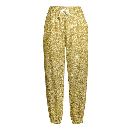 Gold (NOT Real) Glitter Print Fleece Lined Knit Pants