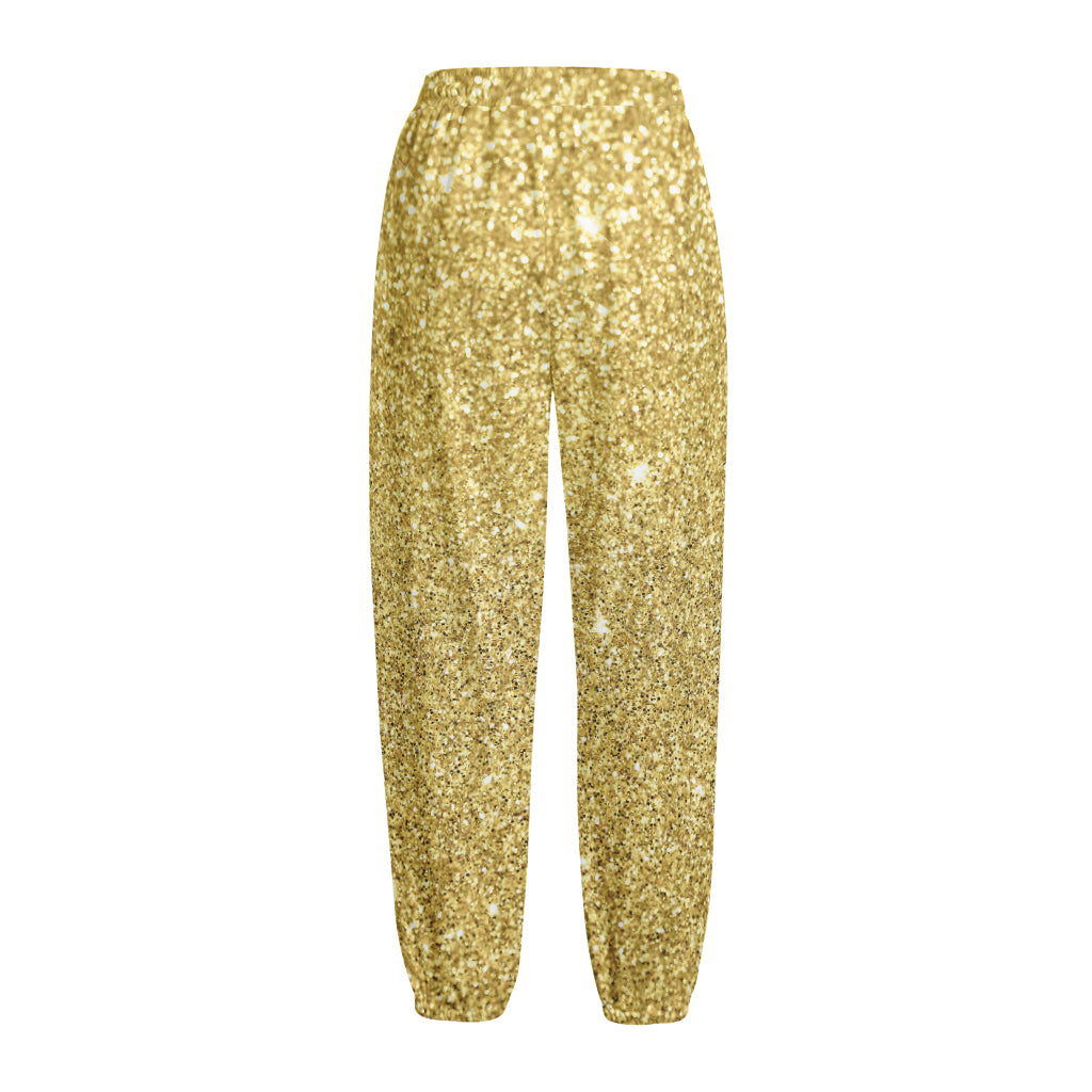 Gold (NOT Real) Glitter Print Fleece Lined Knit Pants