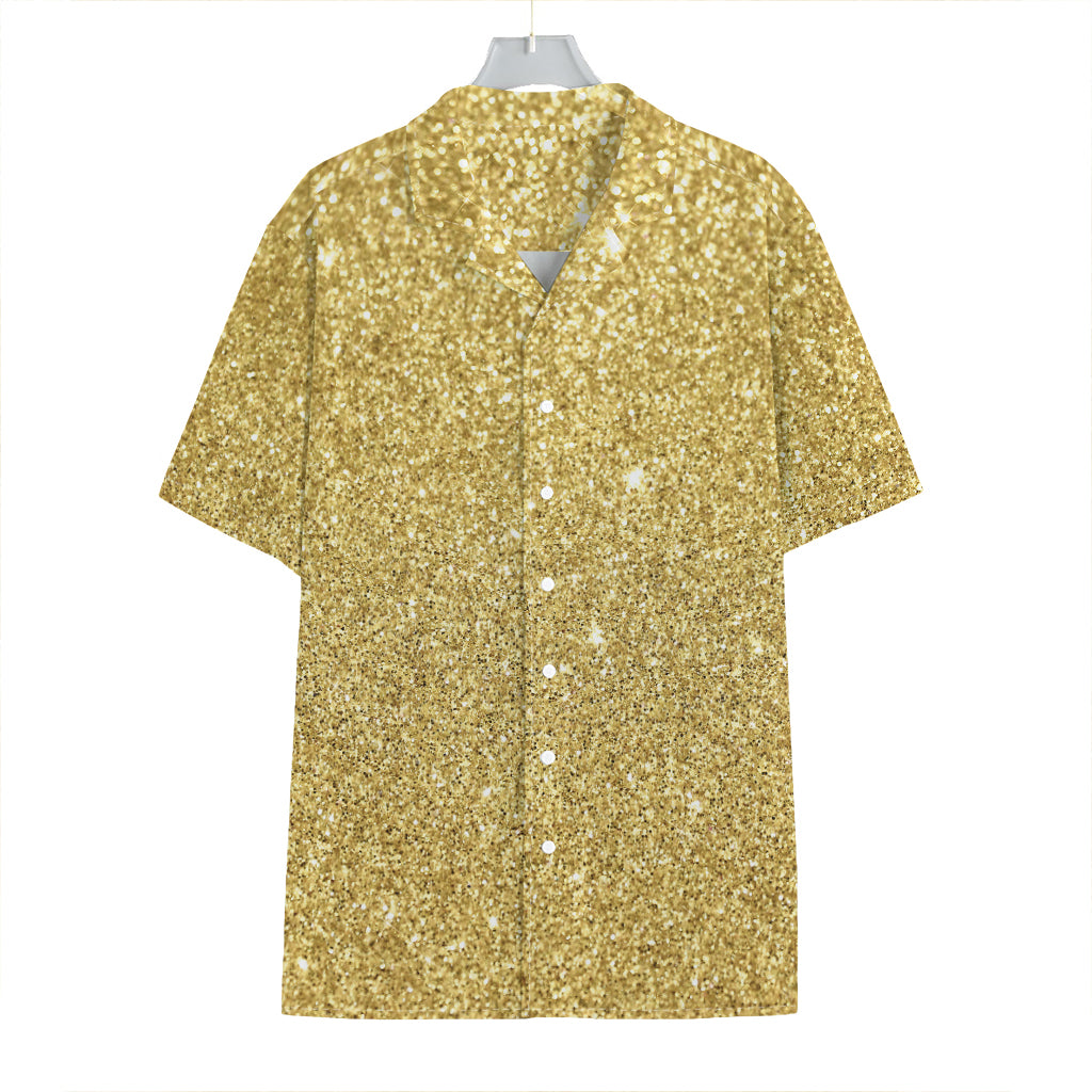 Gold (NOT Real) Glitter Print Hawaiian Shirt