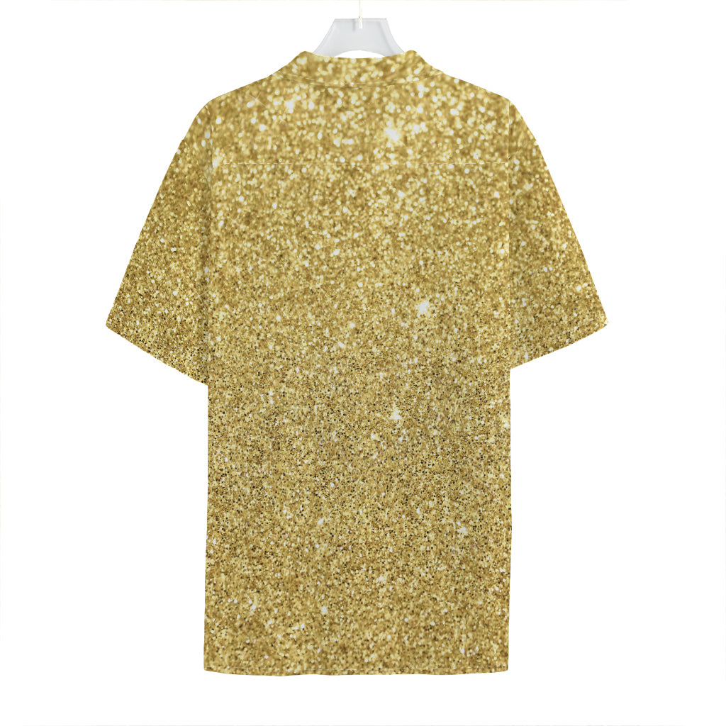 Gold (NOT Real) Glitter Print Hawaiian Shirt