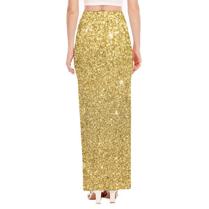 Gold (NOT Real) Glitter Print High Slit Maxi Skirt