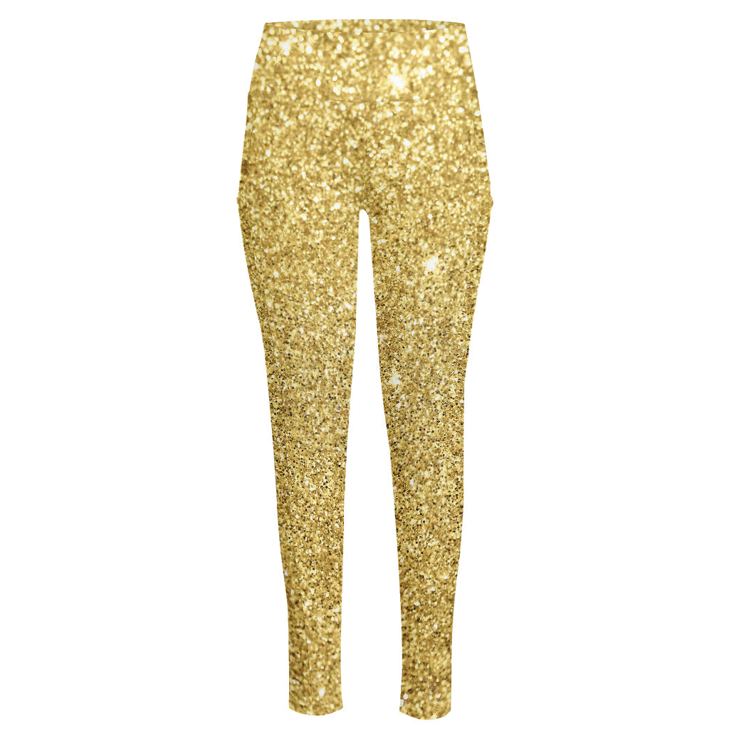 Gold (NOT Real) Glitter Print High-Waisted Pocket Leggings