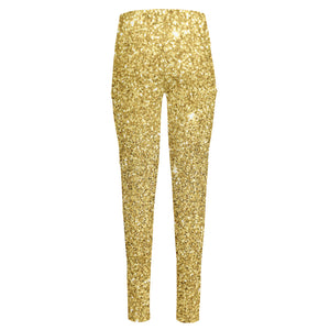 Gold (NOT Real) Glitter Print High-Waisted Pocket Leggings