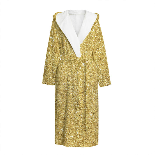Gold (NOT Real) Glitter Print Hooded Bathrobe