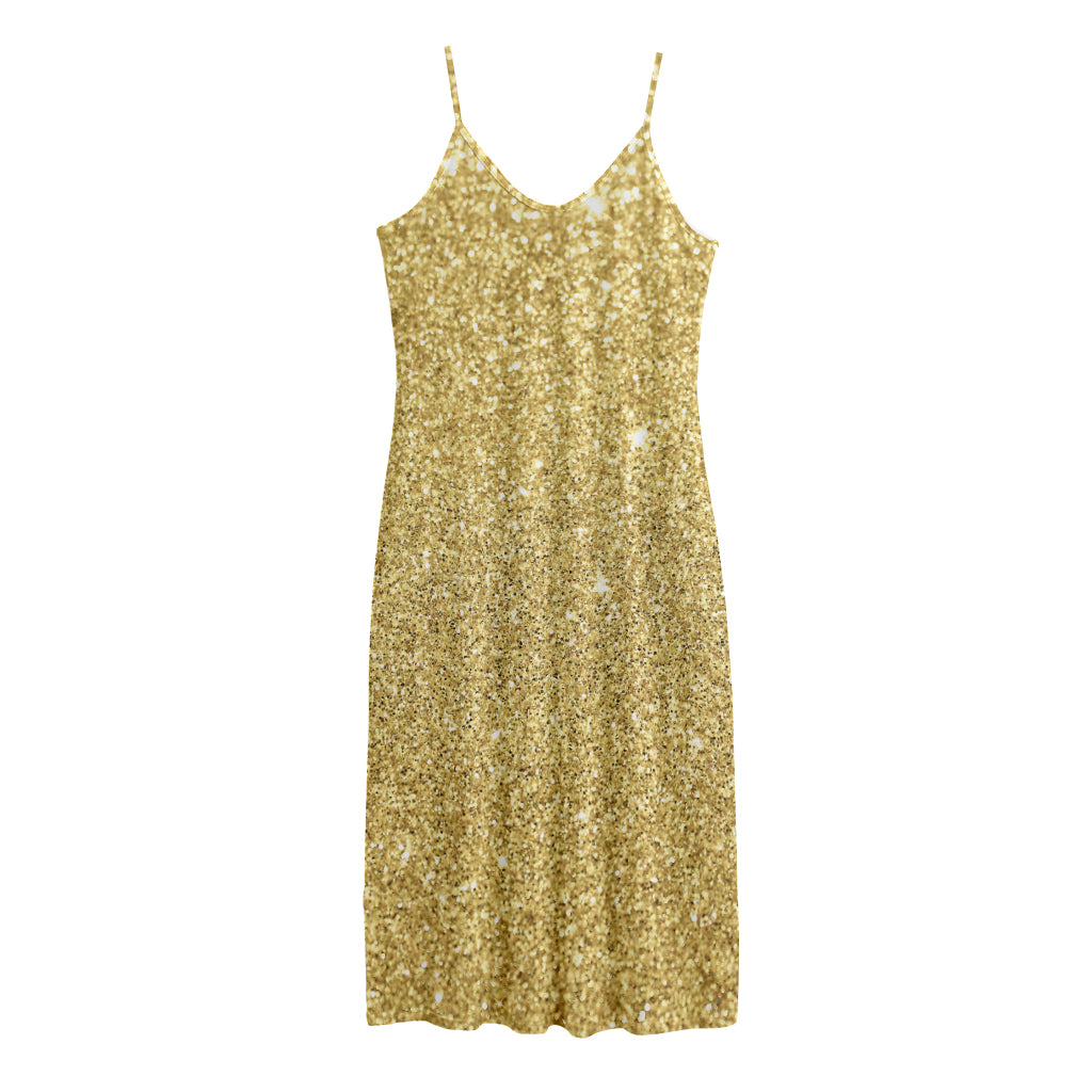 Gold (NOT Real) Glitter Print Jersey Midi Cami Dress