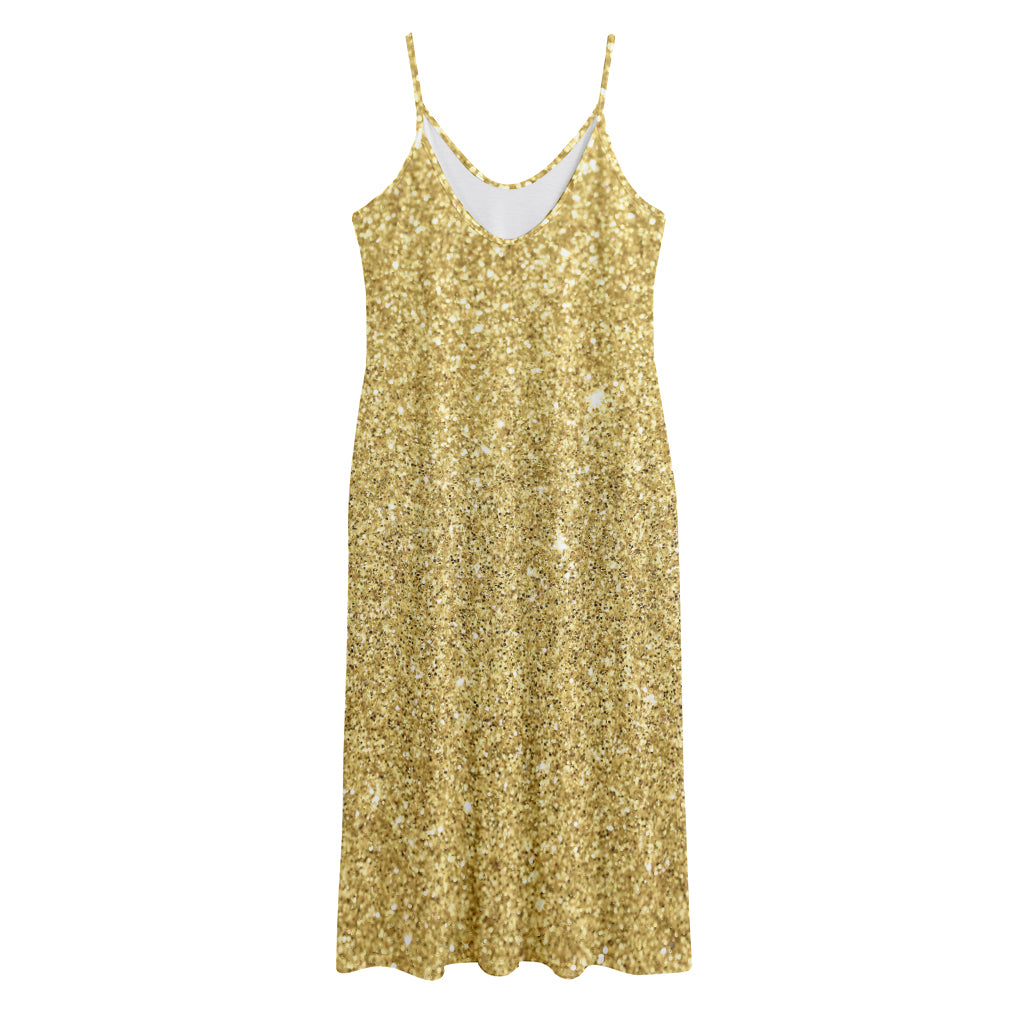 Gold (NOT Real) Glitter Print Jersey Midi Cami Dress