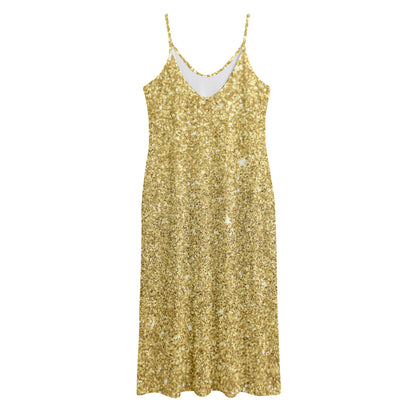 Gold (NOT Real) Glitter Print Jersey Midi Cami Dress