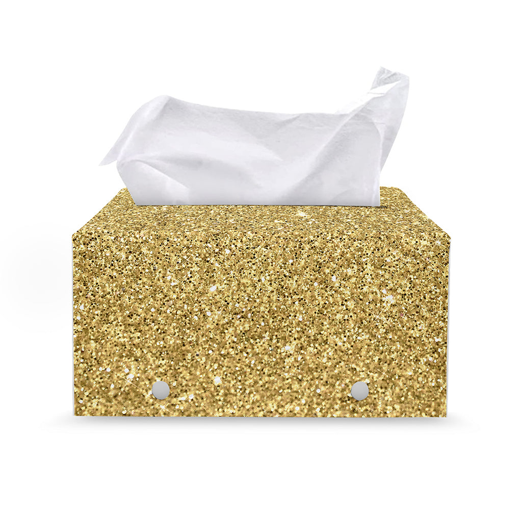 Gold (NOT Real) Glitter Print Leather Tissue Box Cover