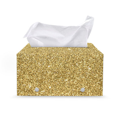 Gold (NOT Real) Glitter Print Leather Tissue Box Cover