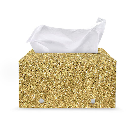 Gold (NOT Real) Glitter Print Leather Tissue Box Cover