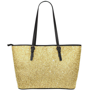 Gold (NOT Real) Glitter Print Leather Tote Bag