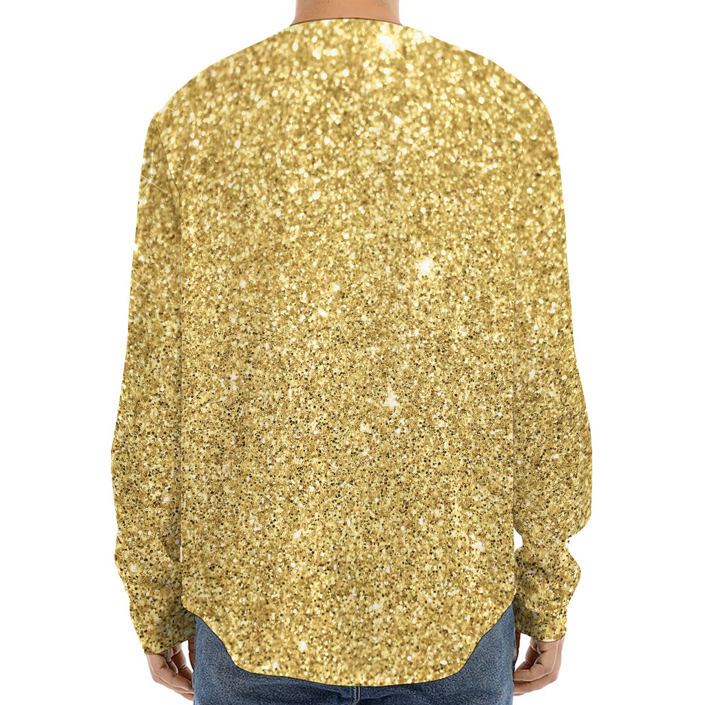 Gold (NOT Real) Glitter Print Long Sleeve Baseball Jersey