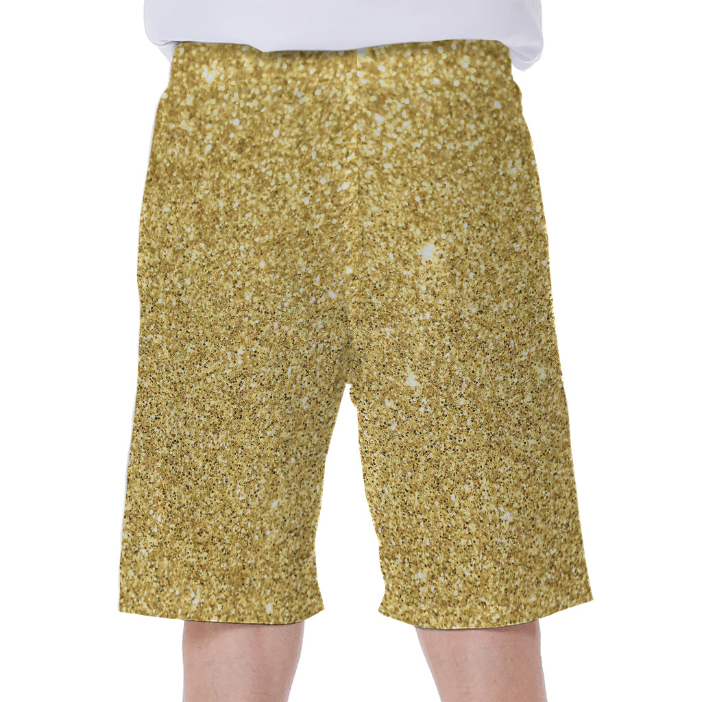 Gold (NOT Real) Glitter Print Men's Beach Shorts