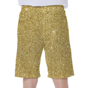 Gold (NOT Real) Glitter Print Men's Beach Shorts