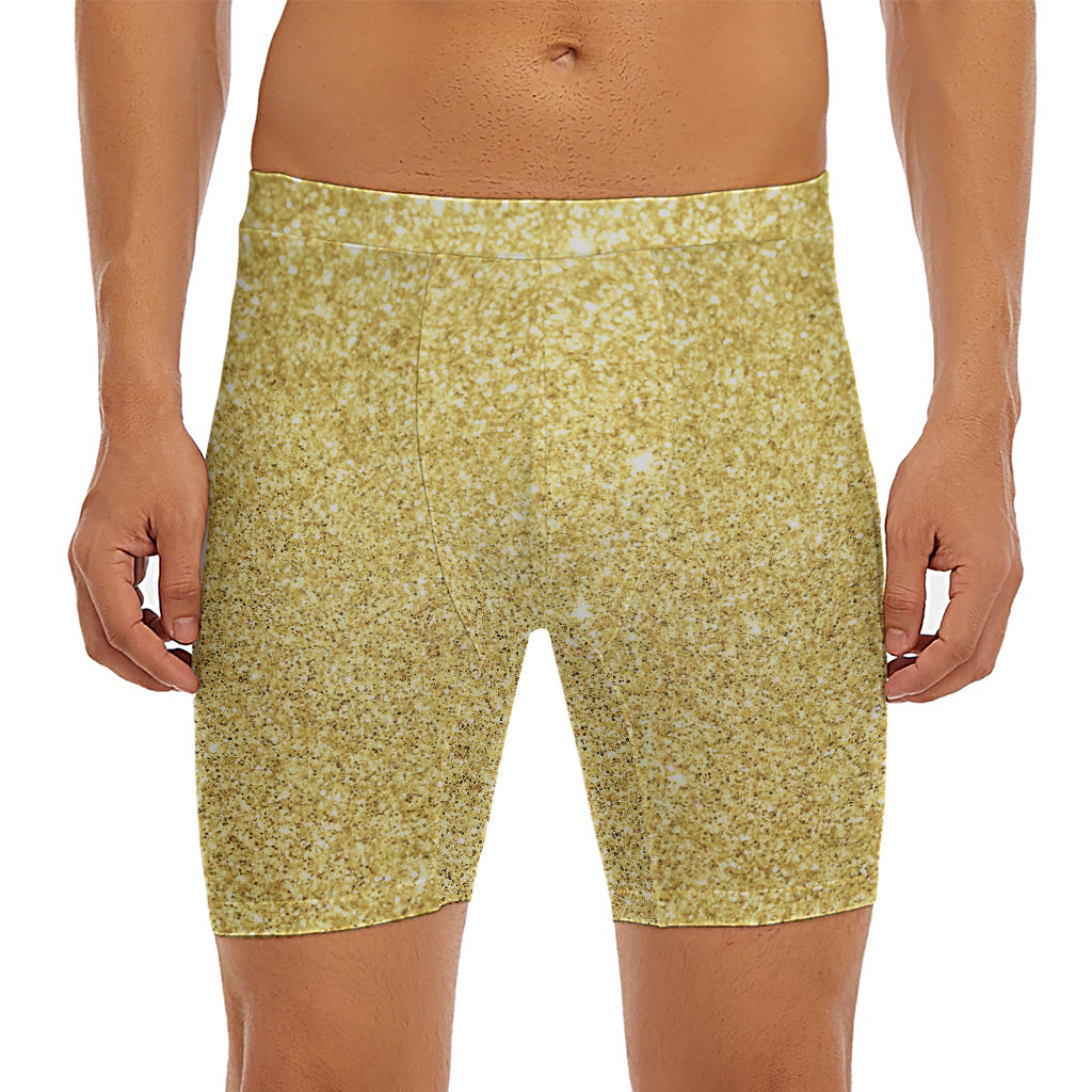 Gold (NOT Real) Glitter Print Men's Long Boxer Briefs