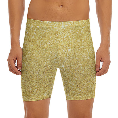 Gold (NOT Real) Glitter Print Men's Long Boxer Briefs