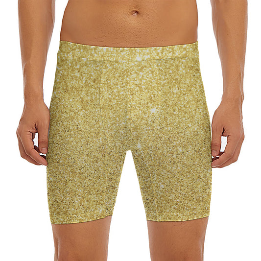 Gold (NOT Real) Glitter Print Men's Long Boxer Briefs