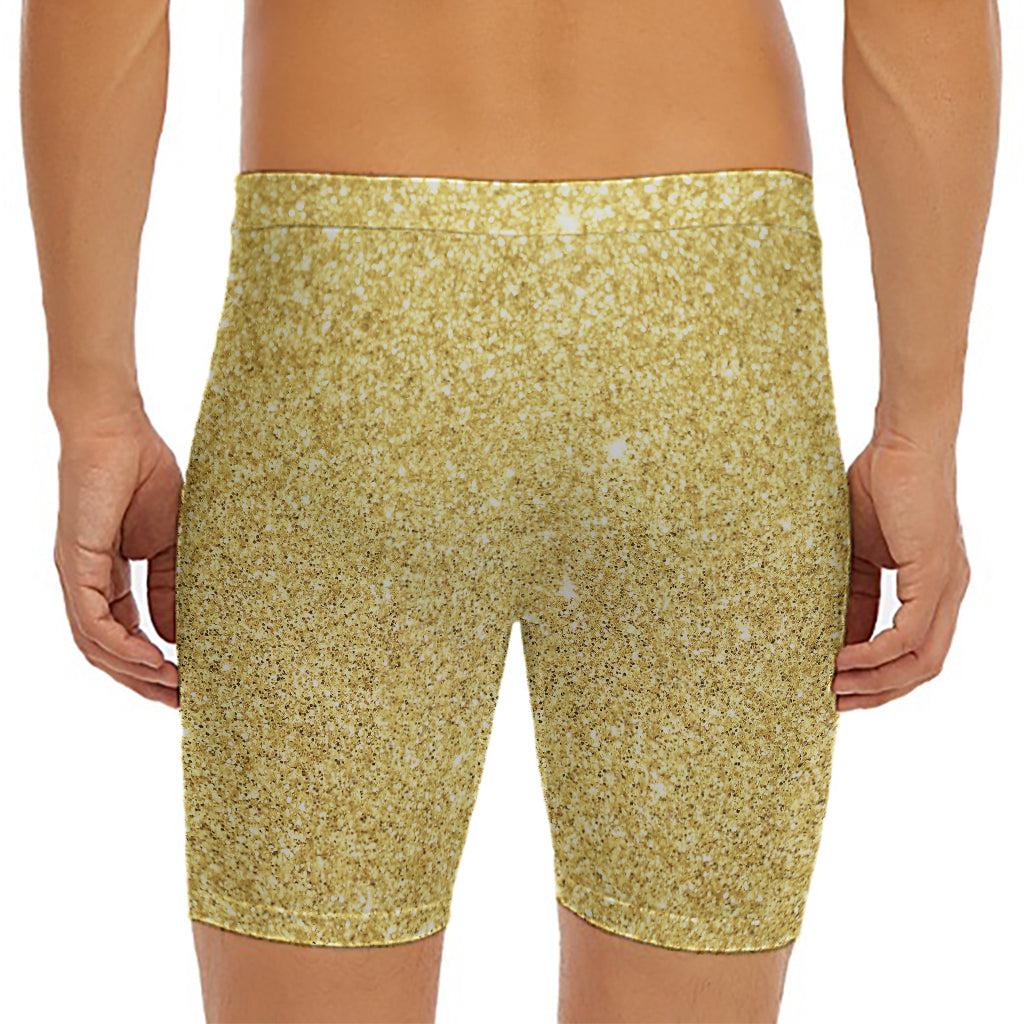 Gold (NOT Real) Glitter Print Men's Long Boxer Briefs