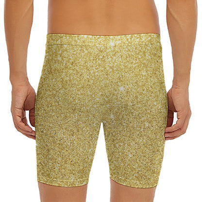 Gold (NOT Real) Glitter Print Men's Long Boxer Briefs