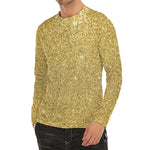 Gold (NOT Real) Glitter Print Men's Long Sleeve Rash Guard