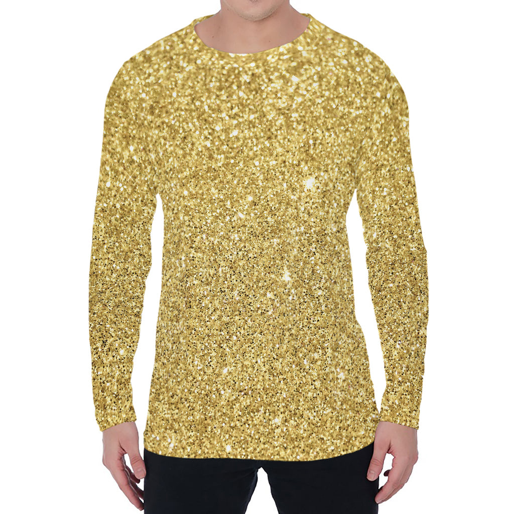 Gold (NOT Real) Glitter Print Men's Long Sleeve T-Shirt