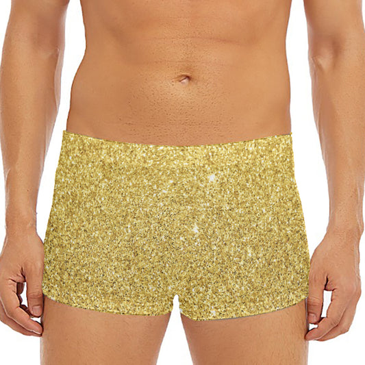 Gold (NOT Real) Glitter Print Men's Short Boxer Briefs