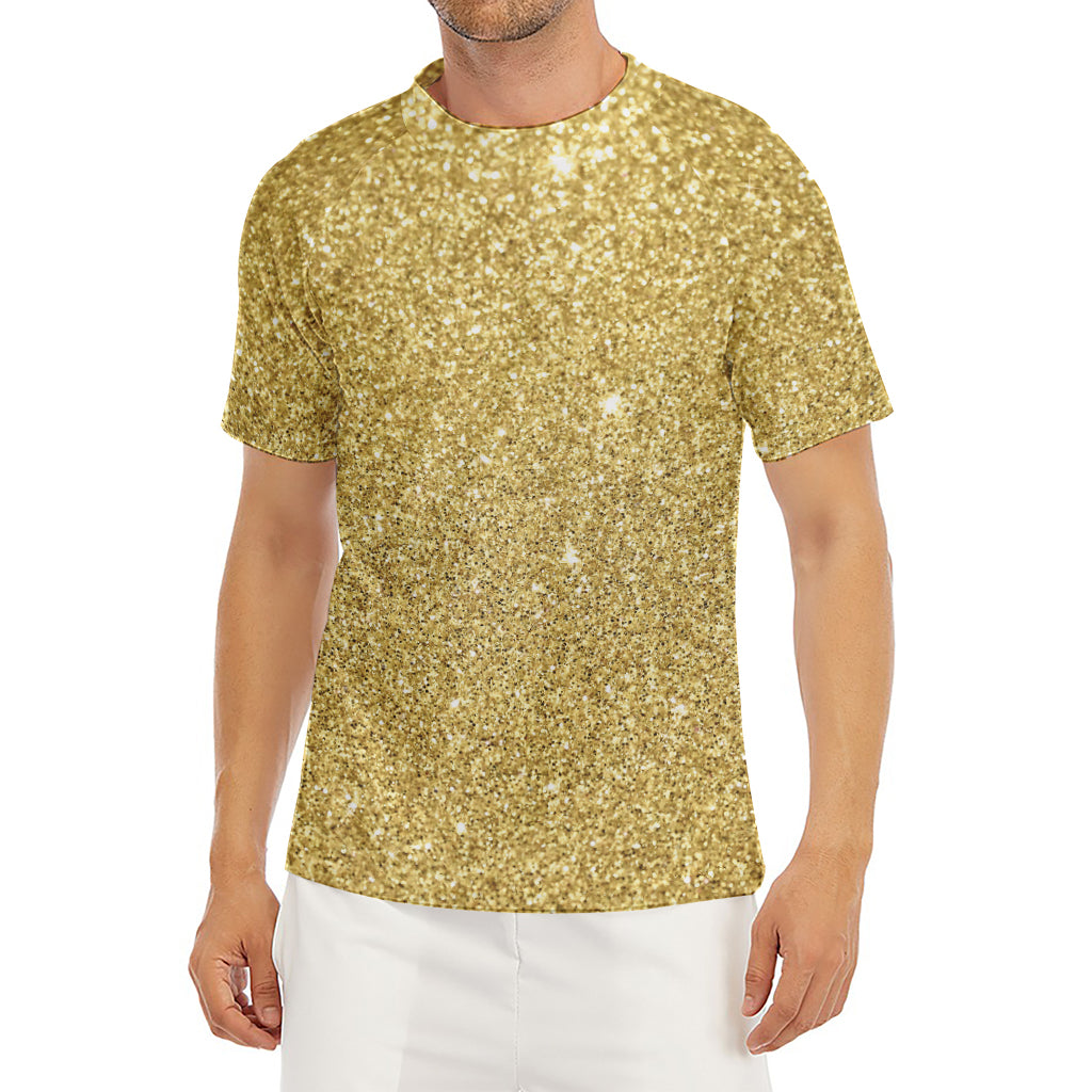 Gold (NOT Real) Glitter Print Men's Short Sleeve Rash Guard