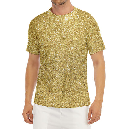 Gold (NOT Real) Glitter Print Men's Short Sleeve Rash Guard