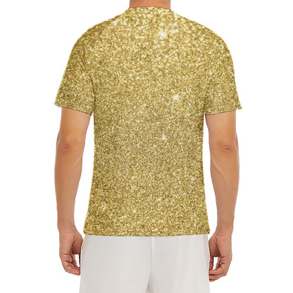 Gold (NOT Real) Glitter Print Men's Short Sleeve Rash Guard
