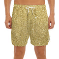 Gold (NOT Real) Glitter Print Men's Split Running Shorts