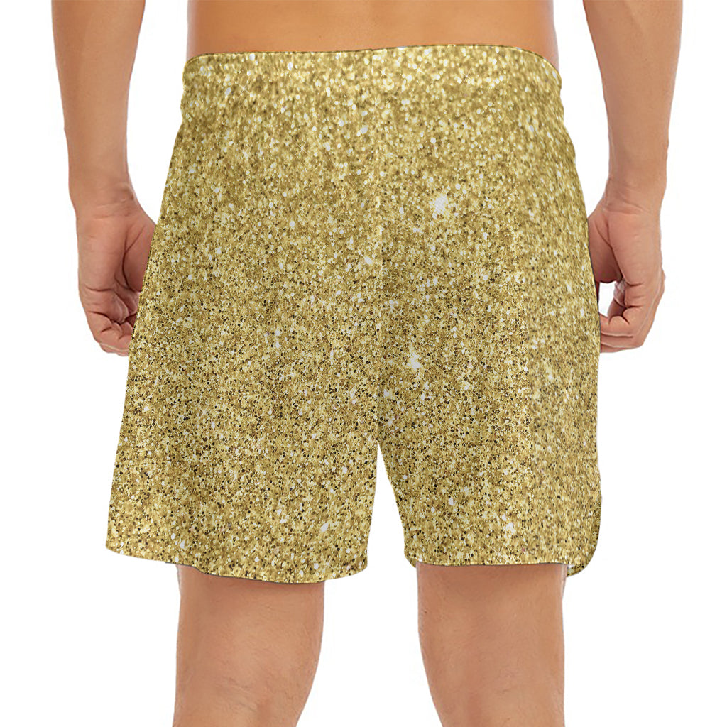Gold (NOT Real) Glitter Print Men's Split Running Shorts