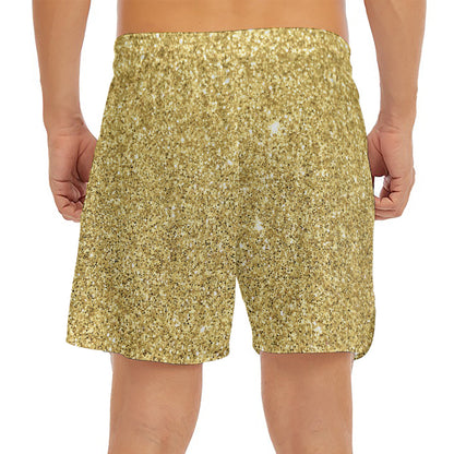 Gold (NOT Real) Glitter Print Men's Split Running Shorts