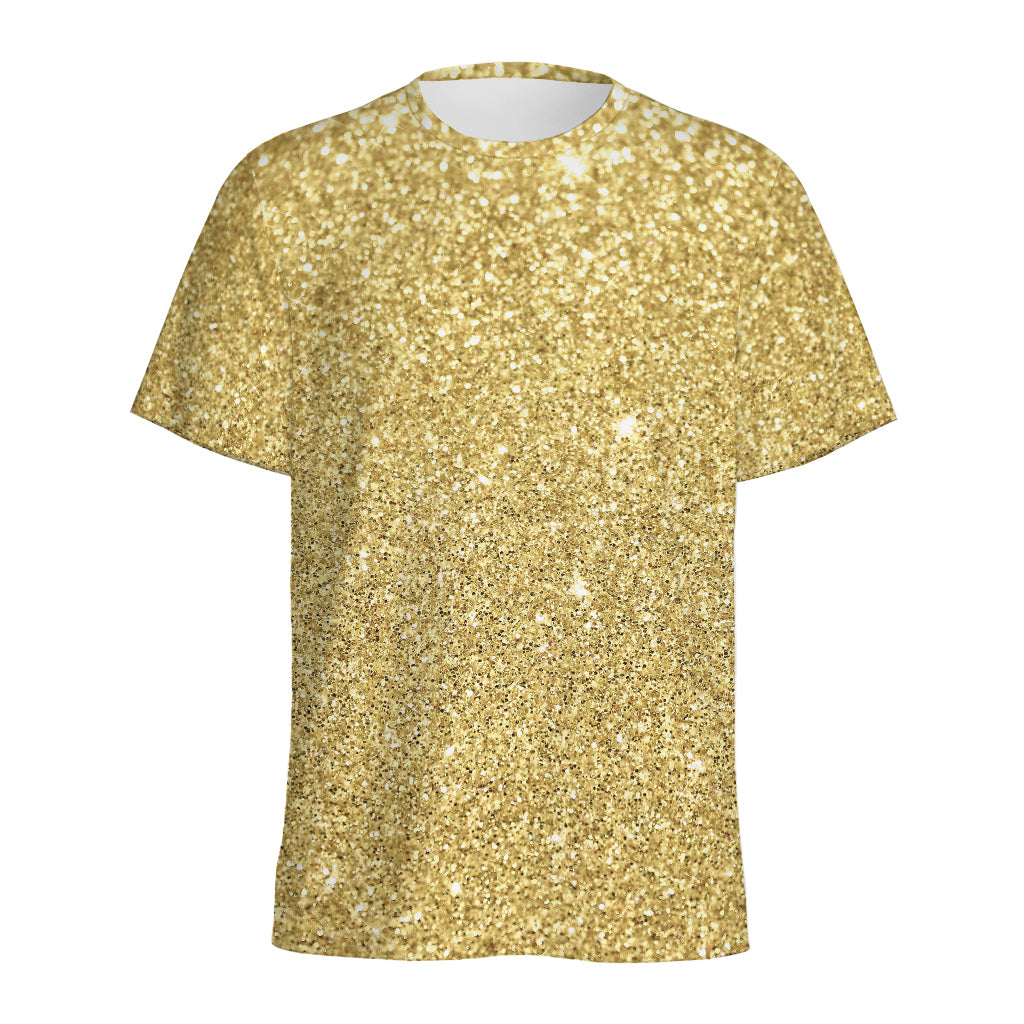Gold (NOT Real) Glitter Print Men's Sports T-Shirt