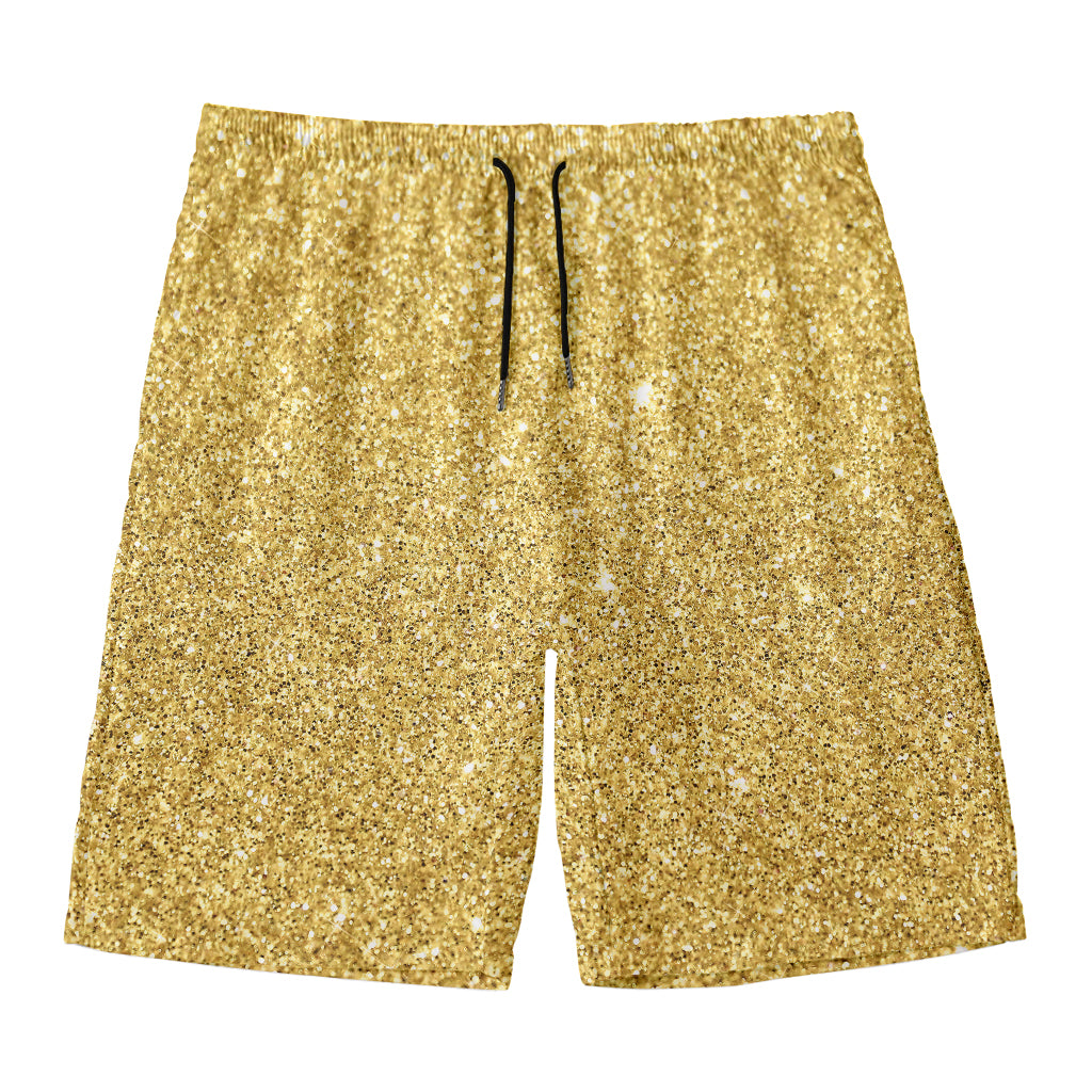 Gold (NOT Real) Glitter Print Men's Swim Trunks