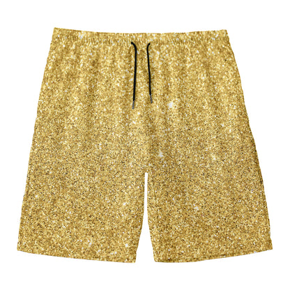 Gold (NOT Real) Glitter Print Men's Swim Trunks