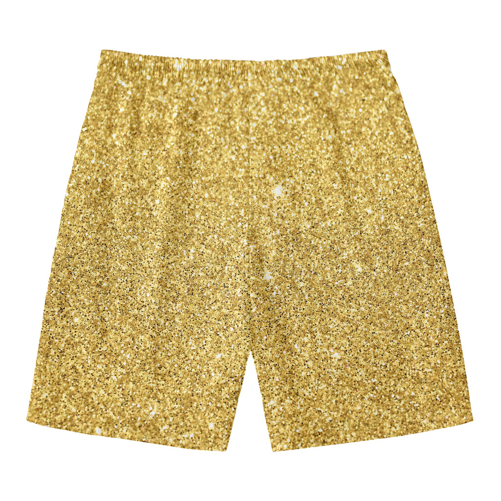Gold (NOT Real) Glitter Print Men's Swim Trunks